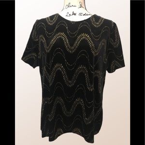 Maggie Sweet black and gold wave velour top, short sleeve